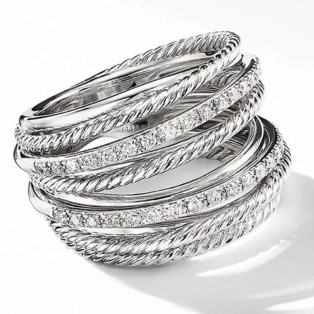 NEW MULTI LAYER 925 STERLING SILVER DIAMOND RING, CUTE RING, SHINY RING. - Picture 3 of 3